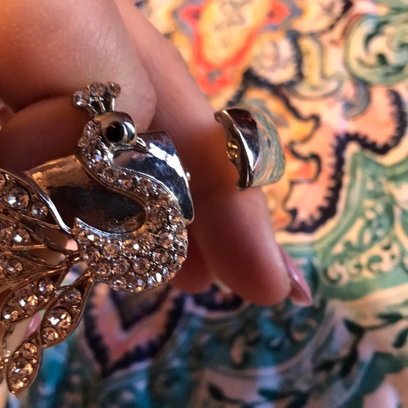 SilverTone Rhinestone Peacock Clasp Bracelet - Picture 6 of 8